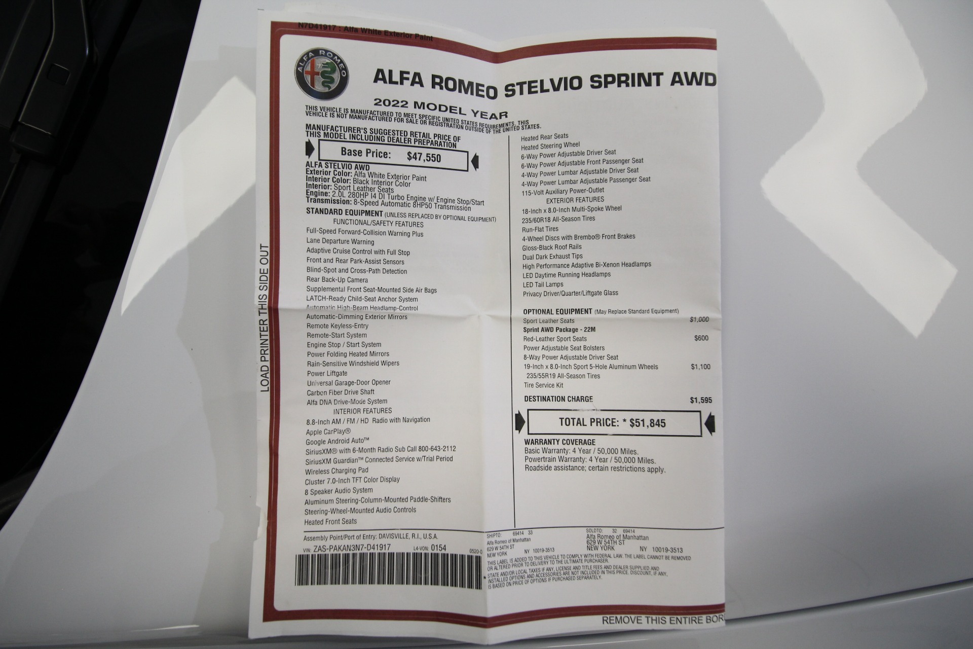 New 2022 WHITE Alfa Romeo STELVIO Sprint AWD | Albany, NY