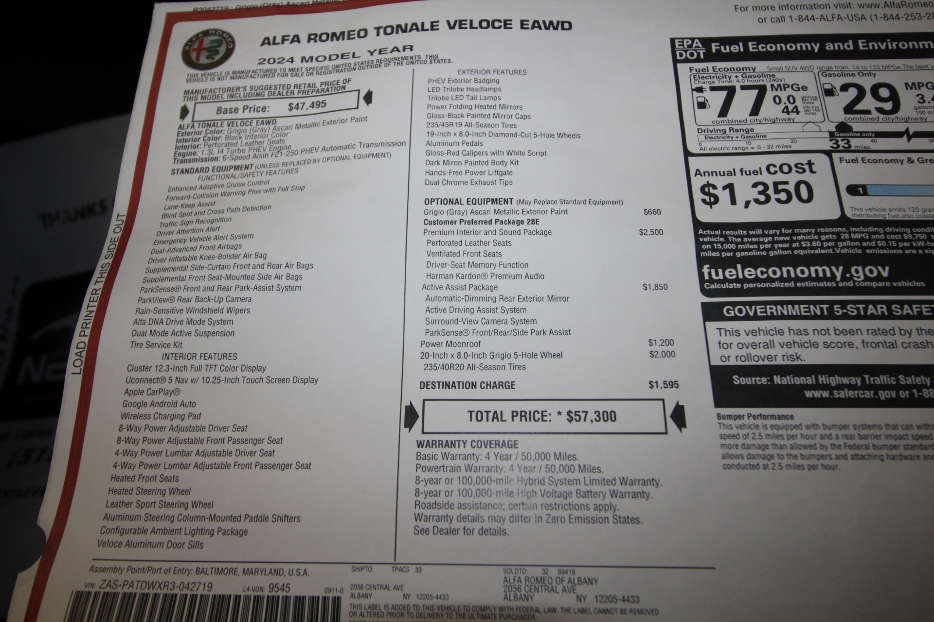 New 2024 GRAY Alfa Romeo TONALE Veloce | Albany, NY
